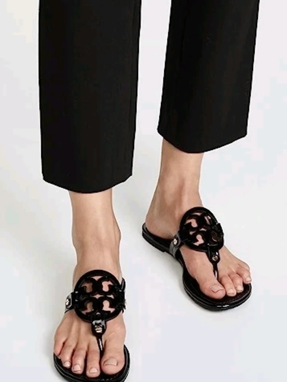 TORY BURCH MILLER SANDAL FLIP FLOP PATENT LEATHER BLACK SIZE 9